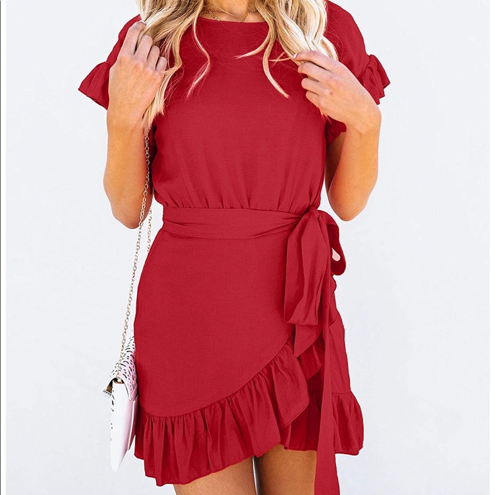 Red Ruffle Wrap Dress